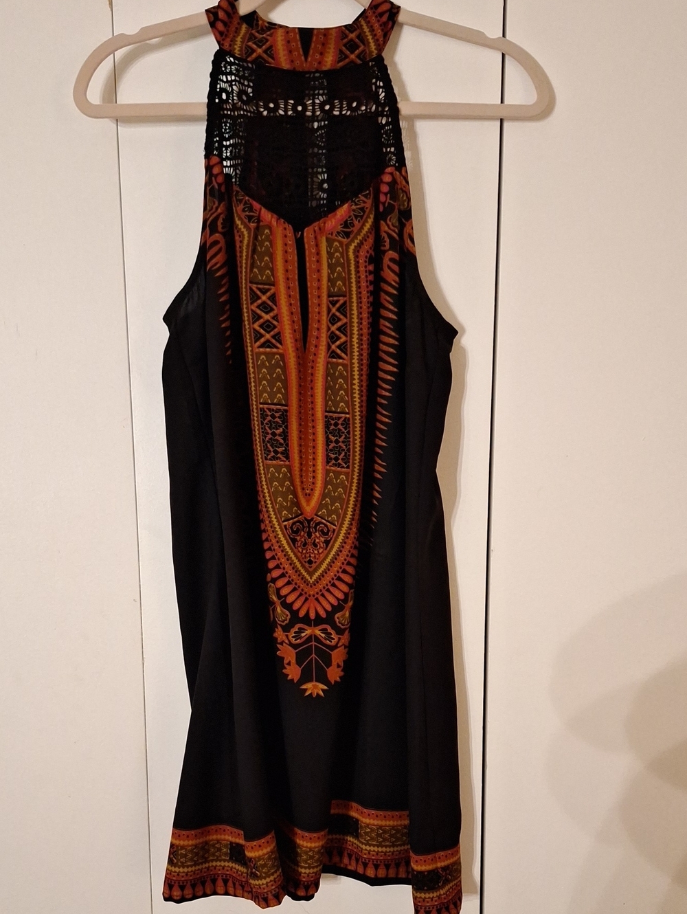 American Rag Black Dress with Orange and Gold Tribal Print